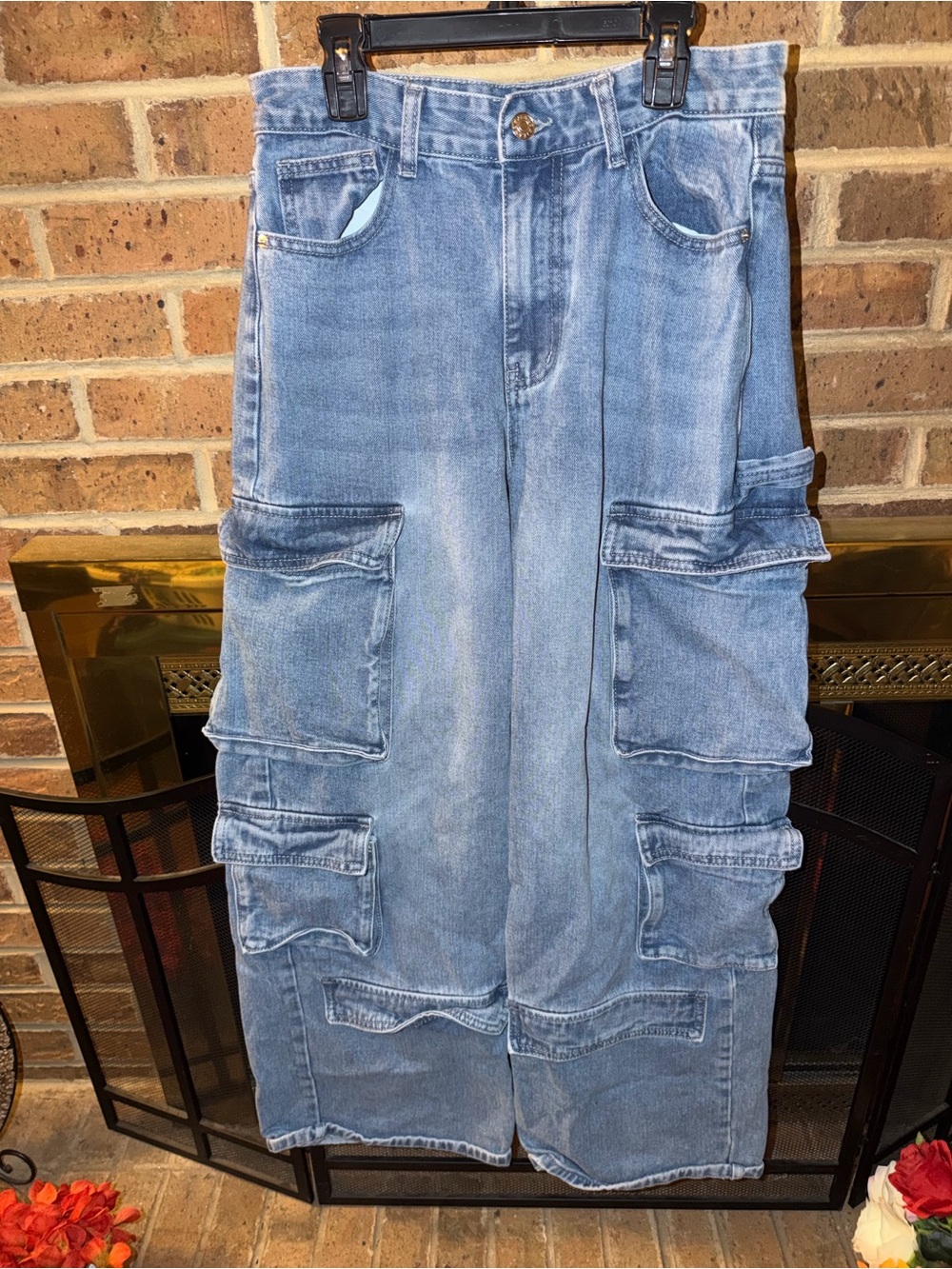 Light Blue ladies size 27 wide leg Cargo Denim Pants